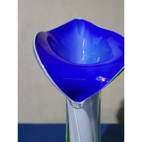 Murano Jack in the Pulpit Encased Glass Vase Handblown Blue White Green Swirl - Picture 5 of 16